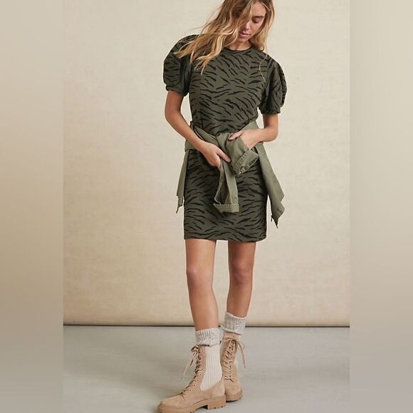 Velvet by Graham & Spencer Prima Zebra Green Mini Sweatshirt Dress - Picture 1 of 8
